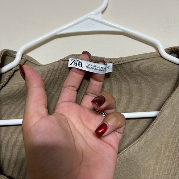 Zara Brown Ribbed One Sleeve Top Small Women - Picture 2 of 4